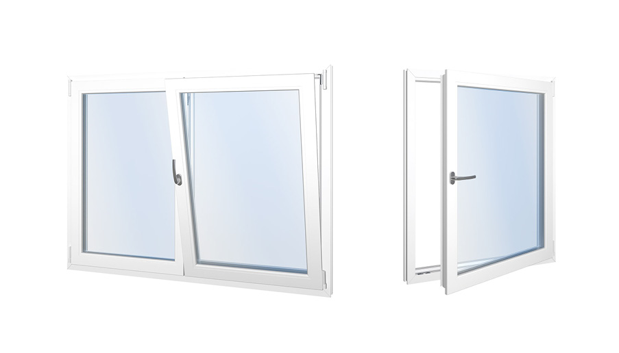 Produktbilder på vita pvc fönster från Byggmax