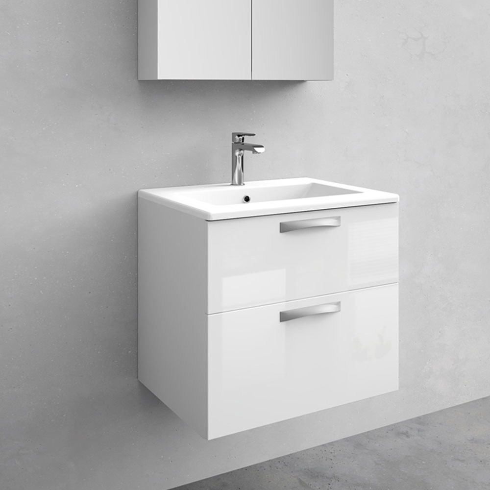 kommod med tvättställ noro city 600 mm, porslin, vit blank