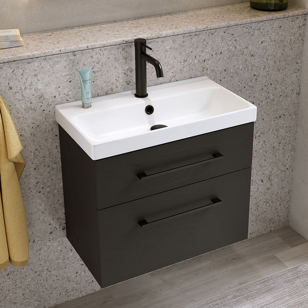 Kommod Med Tvättställ Noro Fix Trend 550 Mm, Svart Trästruktur