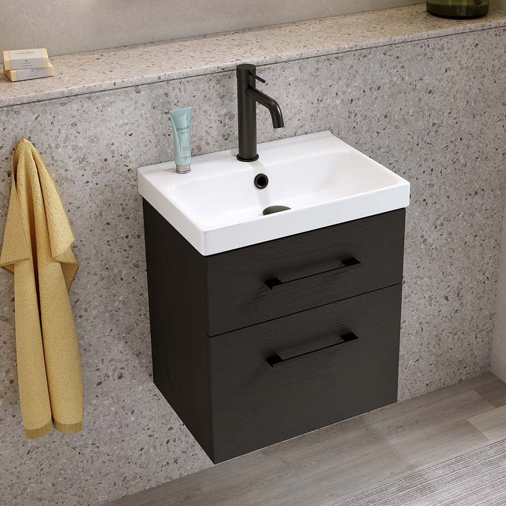 Kommod Med Tvättställ Noro Fix Trend Svart Trästruktur, 420 Mm