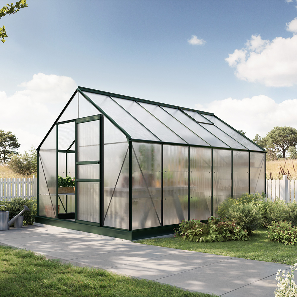 Drivhus Bruka Grønnlakkert Kanalplast, inkl. sokkel 9,7 M²