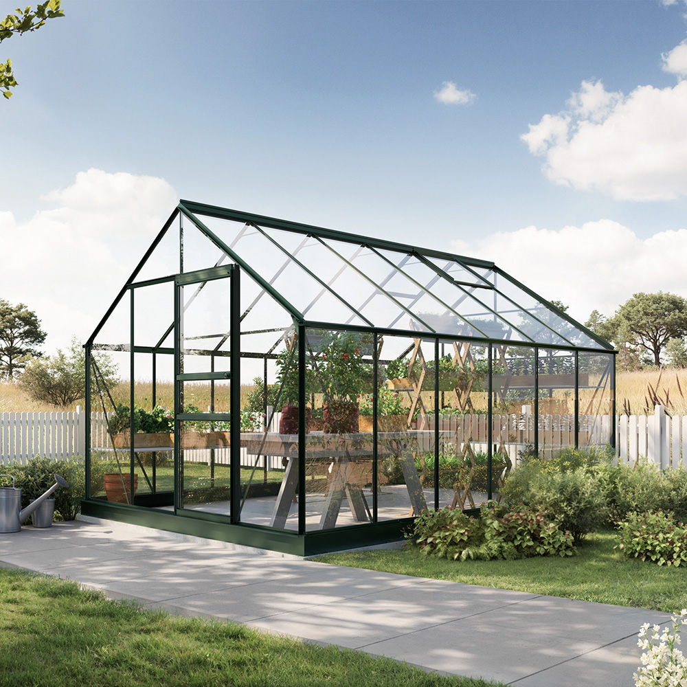 Drivhus Bruka Grønnlakkert Sikkerhetsglass, inkl. sokkel 9,7 M²