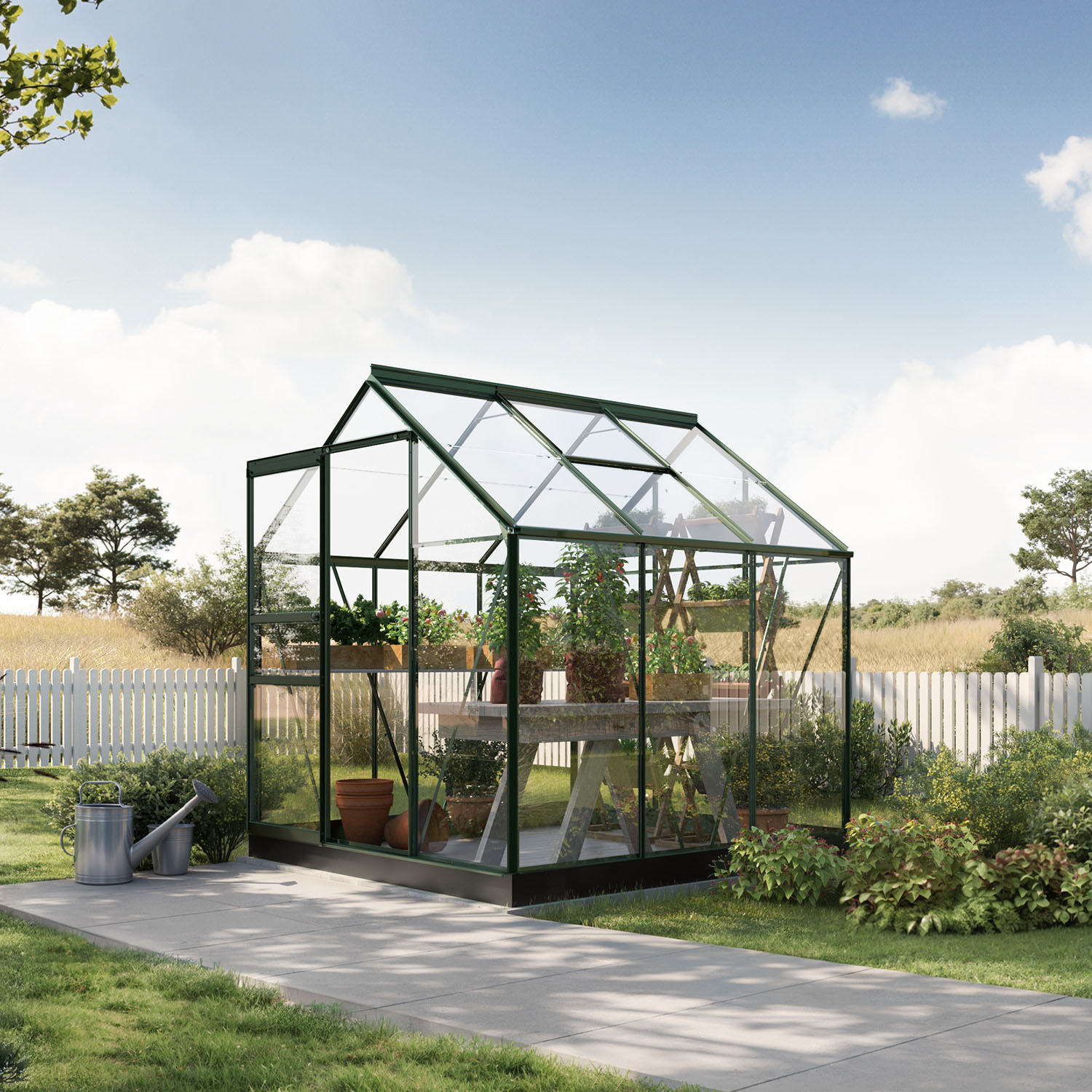 Drivhus Bruka Grønnlakkert Sikkerhetsglass, inkl. sokkel 3,7 M²