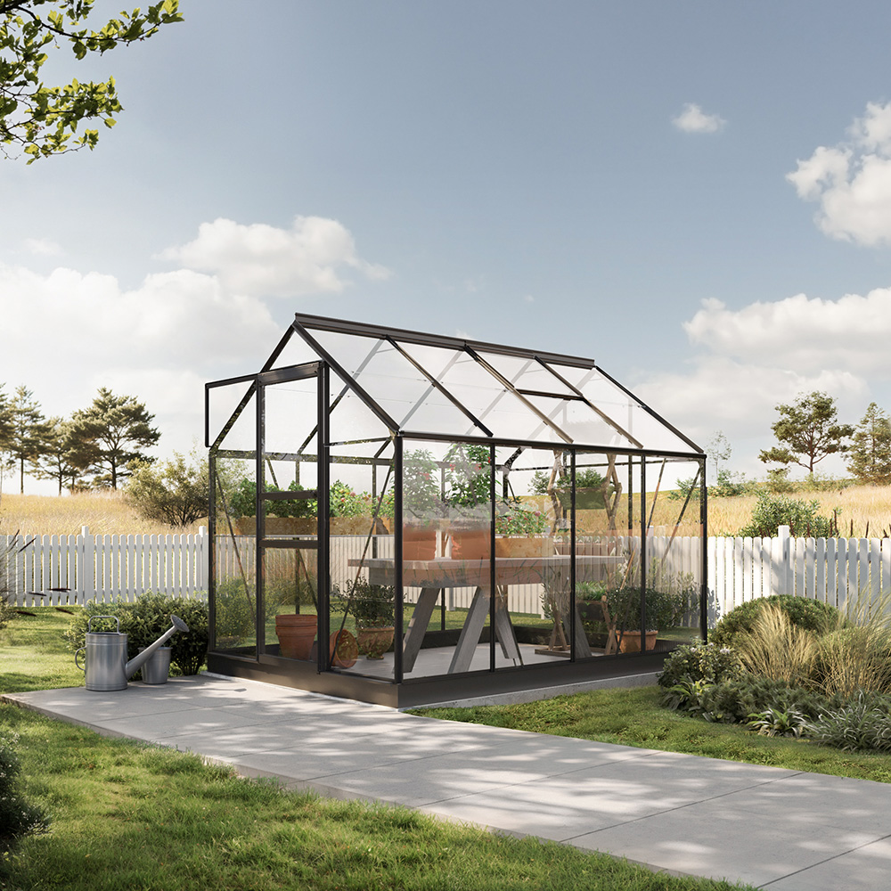 Drivhus Bruka Sortlakkert Sikkerhetsglass, inkl. sokkel 4,9 M²