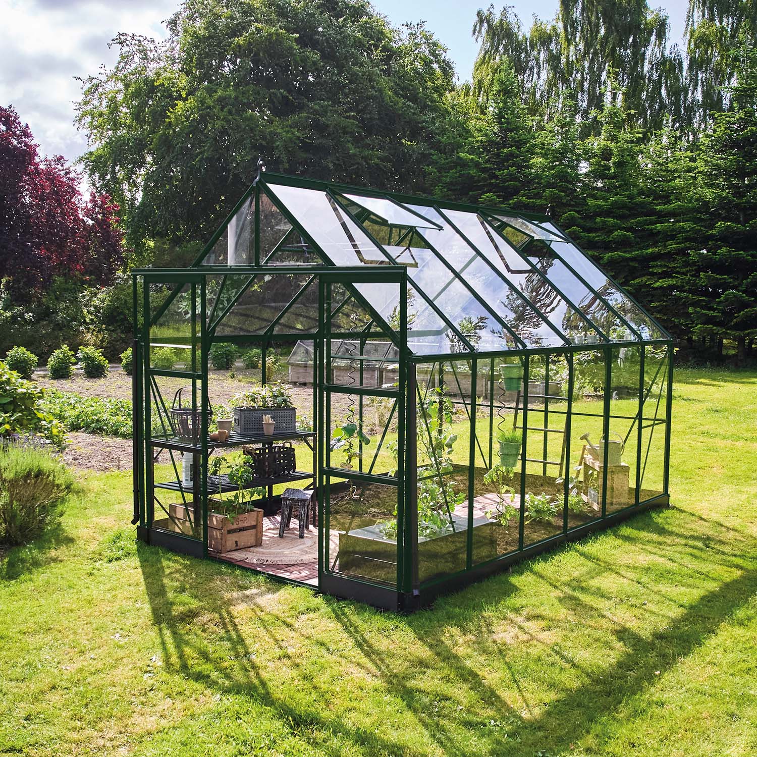 Drivhus Icon Grønn Sikkerhetsglass, inkl. sokkel 9,7 M²