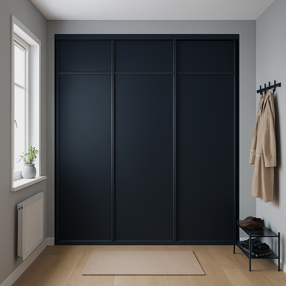 Vit/Svart med svarta skenor London Skjutdörr - vändbar 