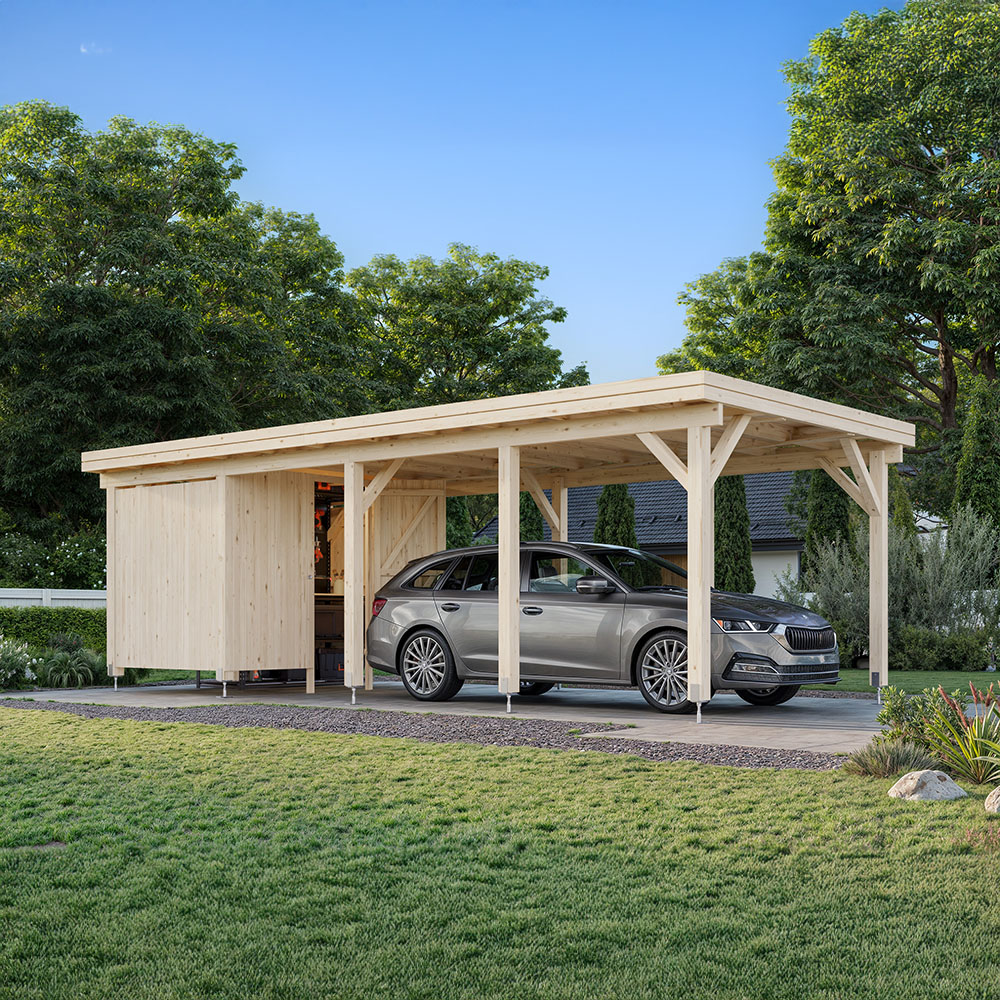 Palmako Carport Med Förråd Karl 23,1 M² + Förråd Papp, Grundmålad Vit