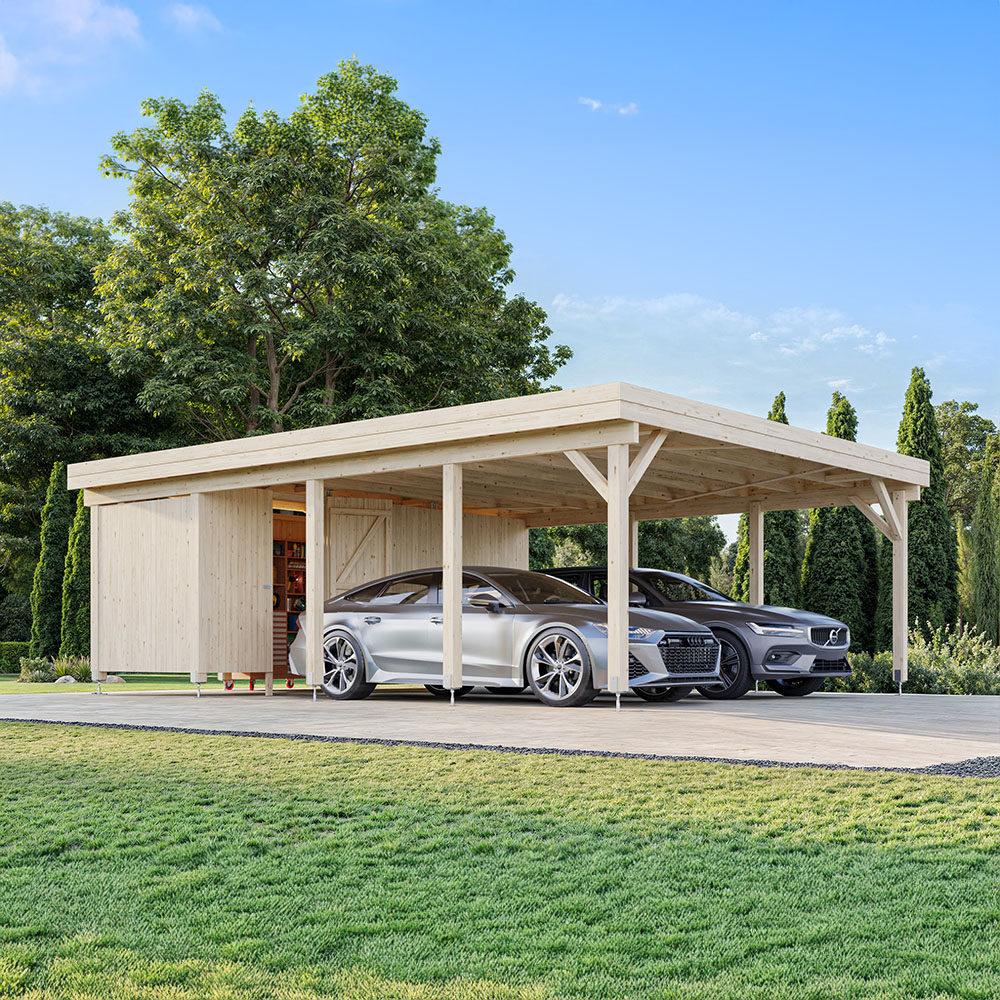 Palmako Carport Karl 40,6 M² + Förråd EPDM, Grundmålad Vit