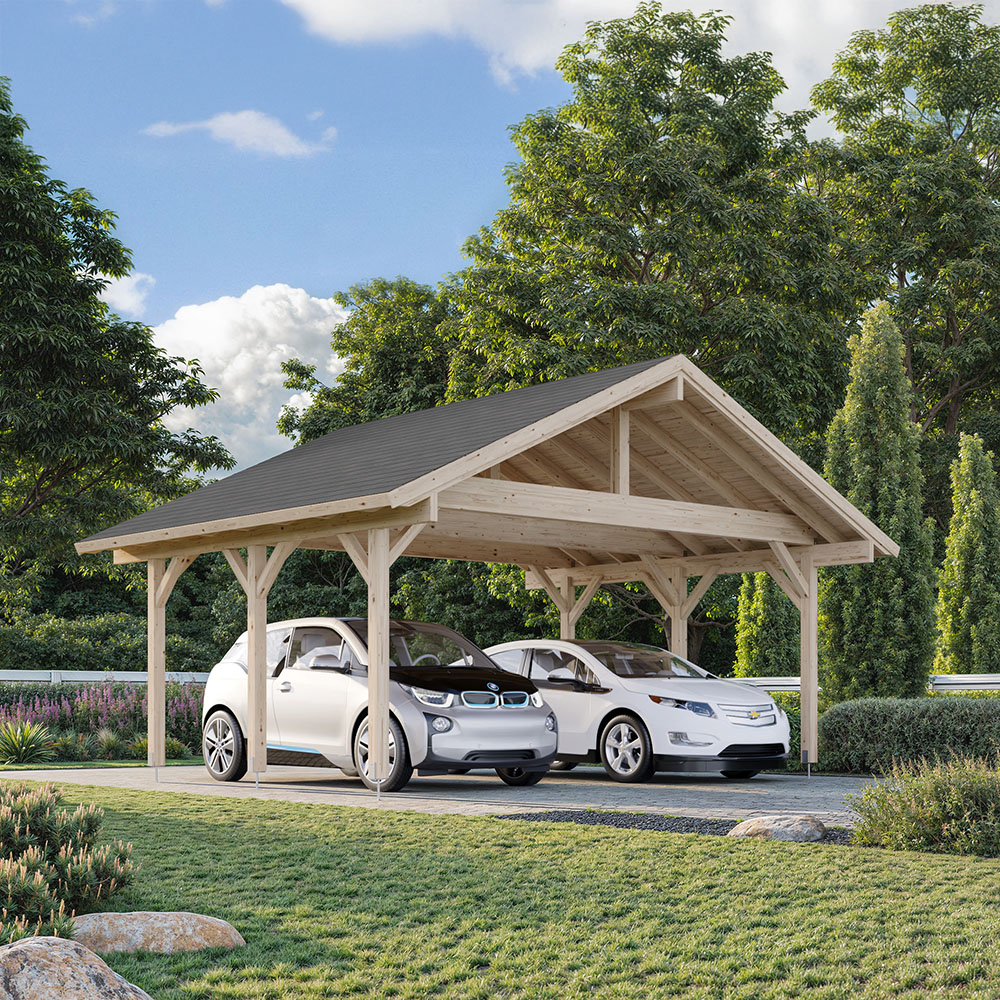 Palmako Carport Robert 20,6 M² Shingel, Målad Mörkgrå + Mörkgrå