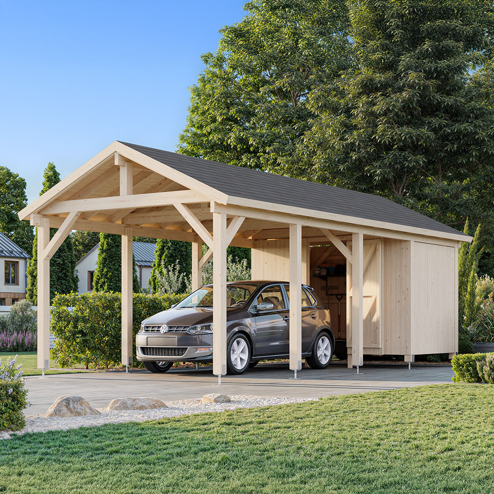 Palmako Carport Robert 23,1 M² + Förråd Papp, Grundmålad Vit