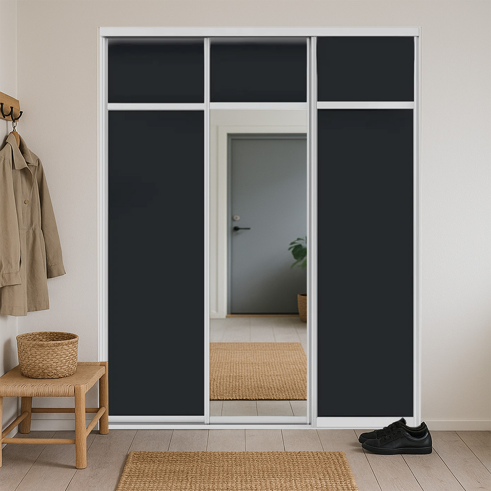 Hvit/Sort + speil, hvite skinner London Skyvedørsgarderobe