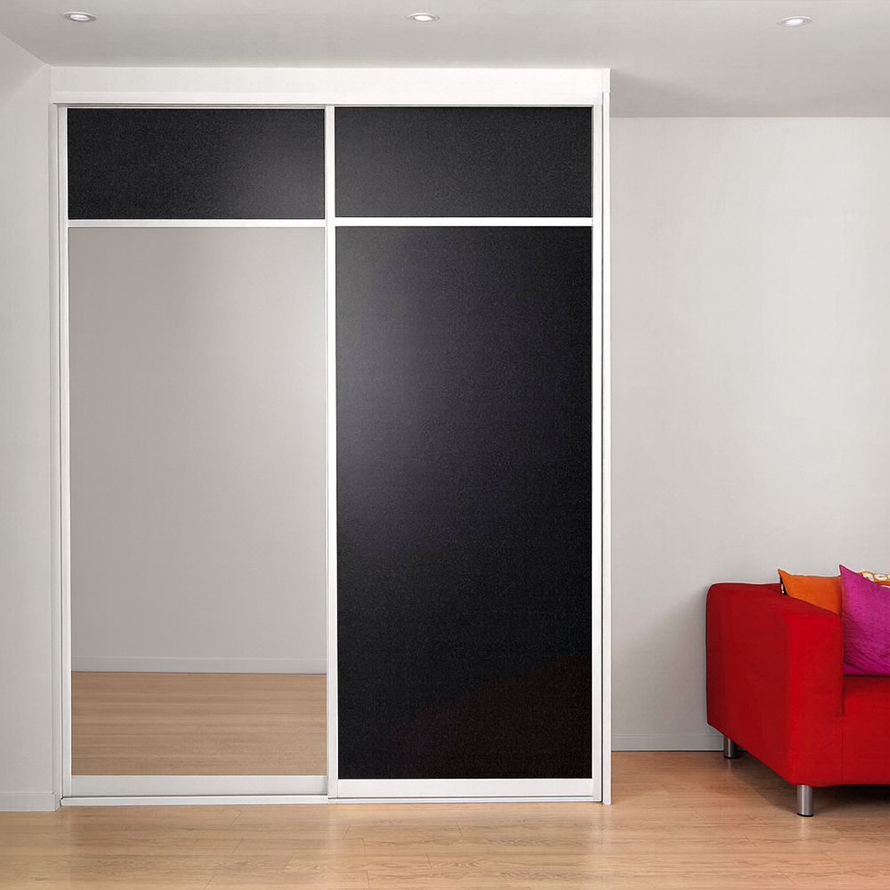 Hvit/Sort + speil, hvite skinner London Skyvedørsgarderobe