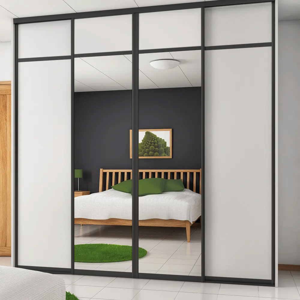 Hvit/Sort + speil, sorte skinner London Skyvedørsgarderober