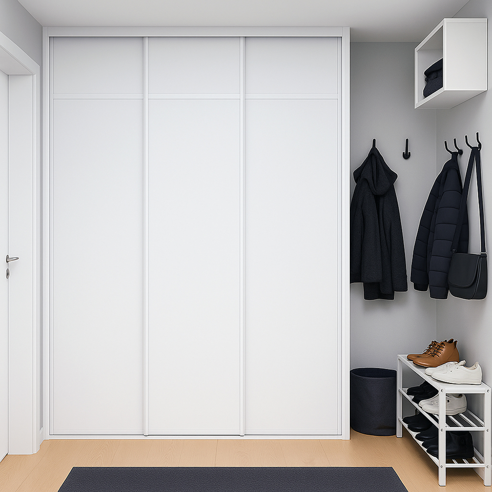 Hvit/Sort m hvite skinner London Skyvedørsgarderobe