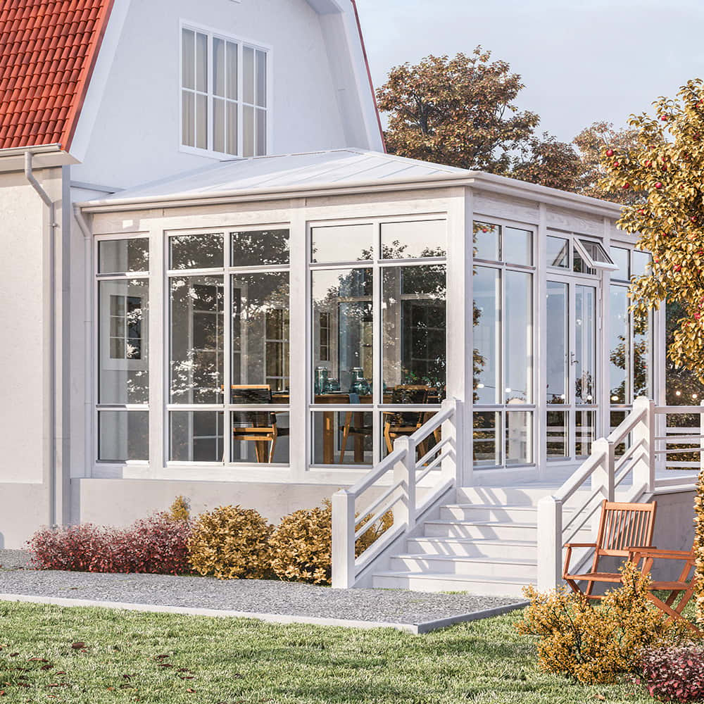 Hylle - Glassveranda/Hagestue Fasademontert med valmet tak