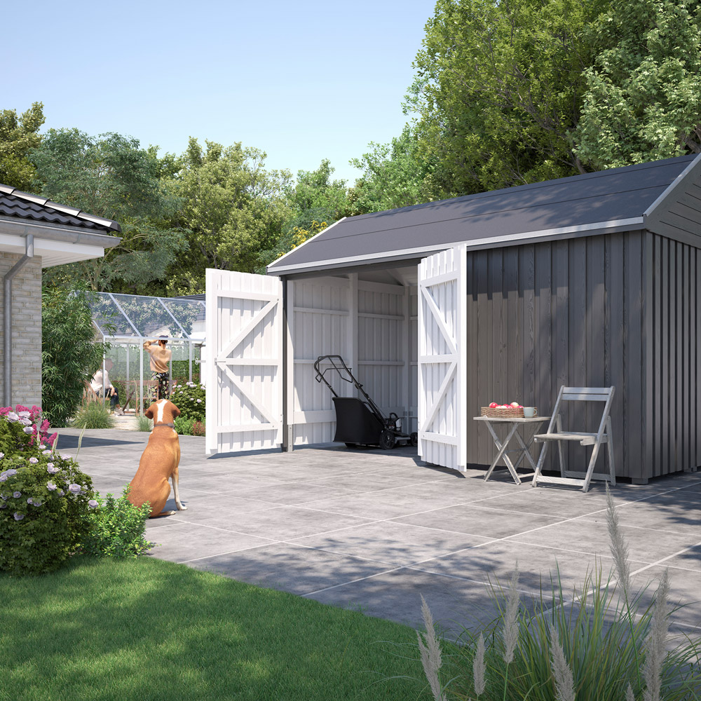 Bod 10 M² Classic Multi Hageskur 10 M² Med Takbekledning Inkl. Tilbehør, Dobbeldør & Lukket Front