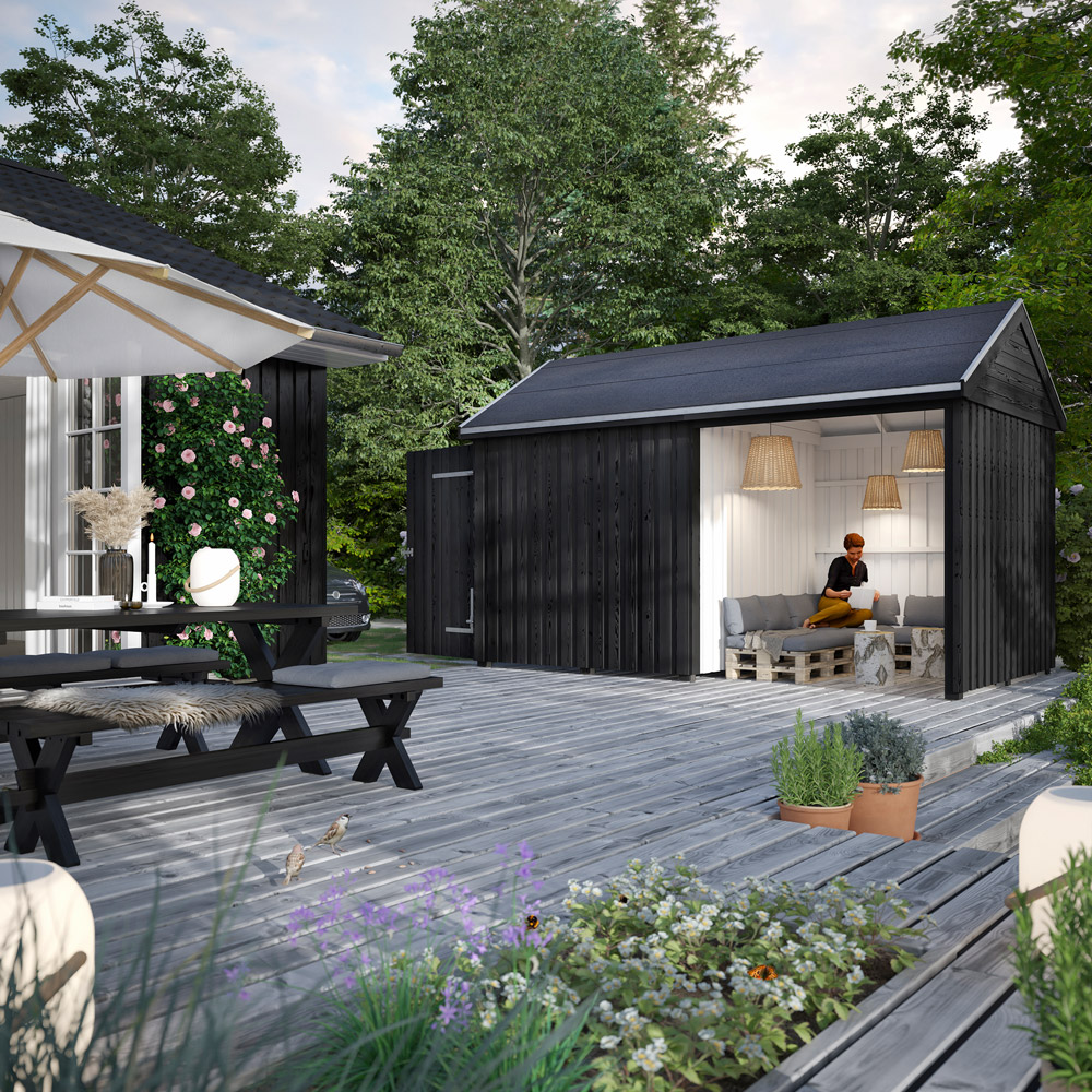 Bod 10 M² Classic Multi Hageskur 10 M² Med Takbekledning Inkl. Tilbehør, Dør & Lukket/åpen Front