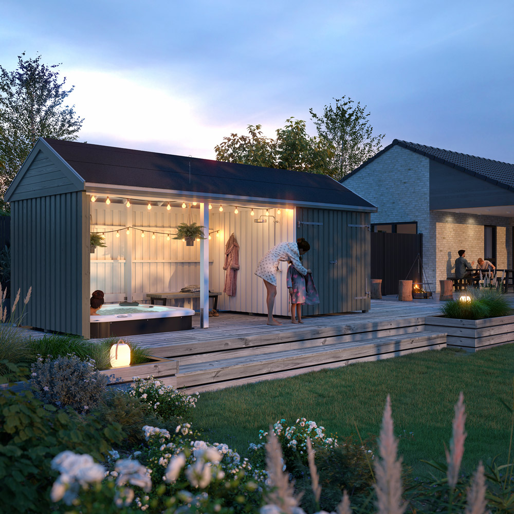 Classic Multi hageskur 14,5 m² dobbeldør & åpen front