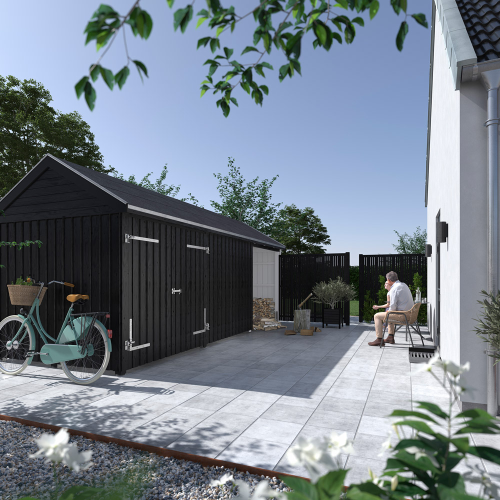 Classic Multi hageskur 14,5 m² dobbeldør & åpen/lukket front