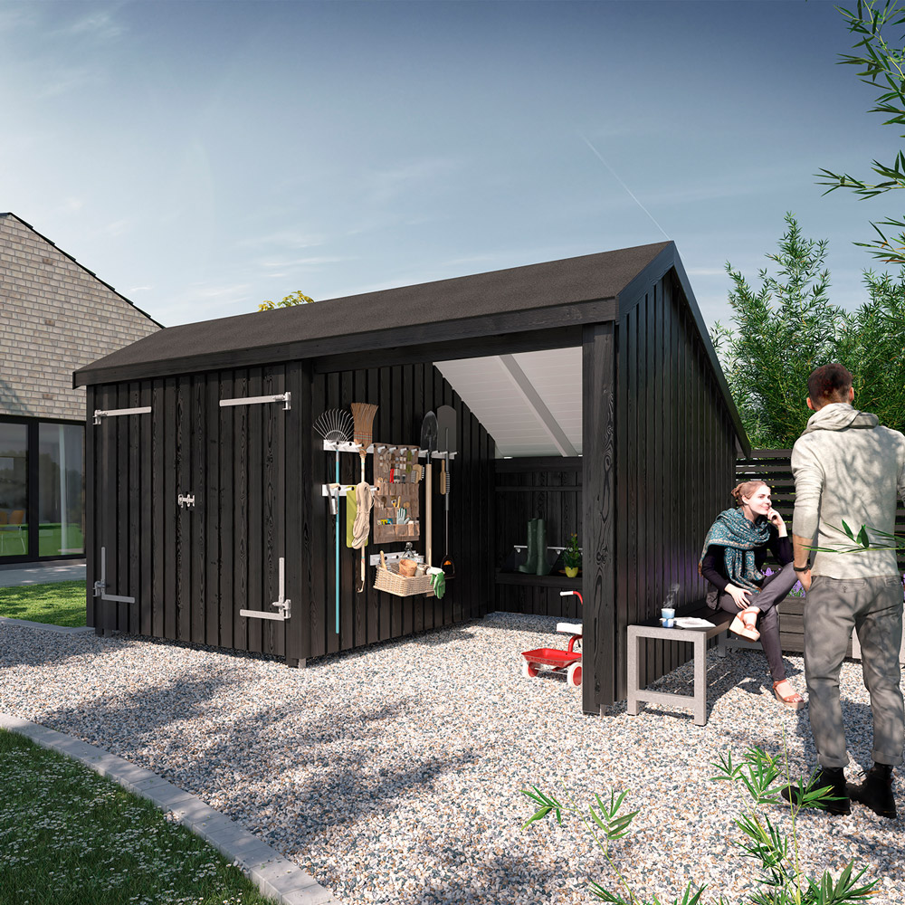 Hagehus & Bod Multi Hagehus 10,5 M² Uten Takbekledning, Dobbeldør & Åpen Front