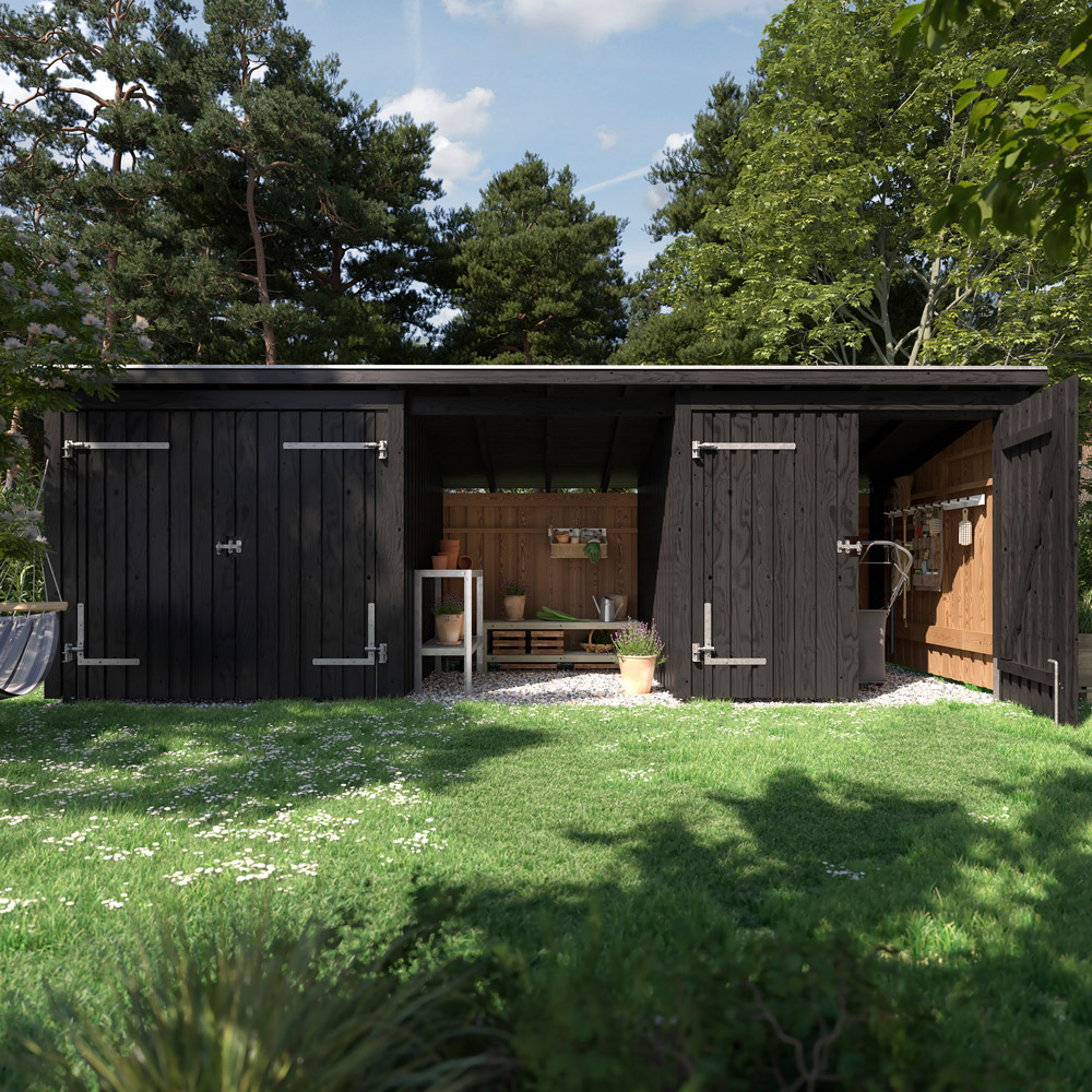 Nordic Multi hageskur 14 m² 2 dobbeldører & åpen front