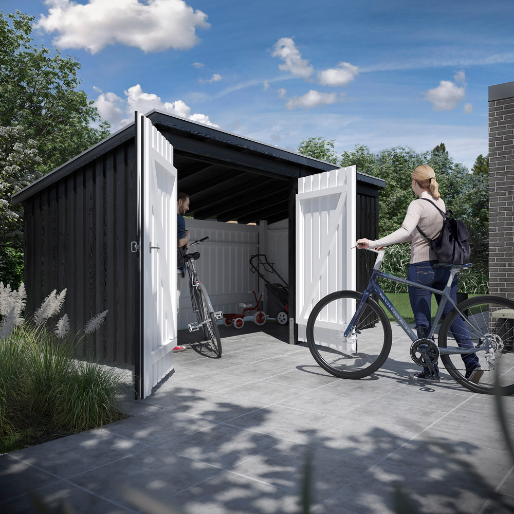 Hageskur 9,5 M² Nordic Multi Hageskur 9,5 M² Med Takbekledning Inkl. Tilbehør, Dobbeldør & Lukket Front