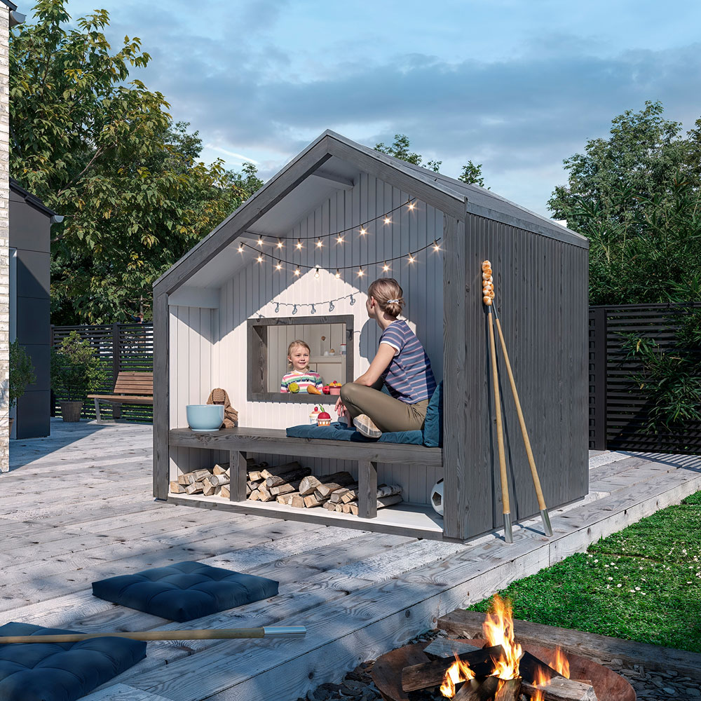 Lekehus Cozy 3,8 M² Med Benk Med Takbekledning Inkl. Tilbehør
