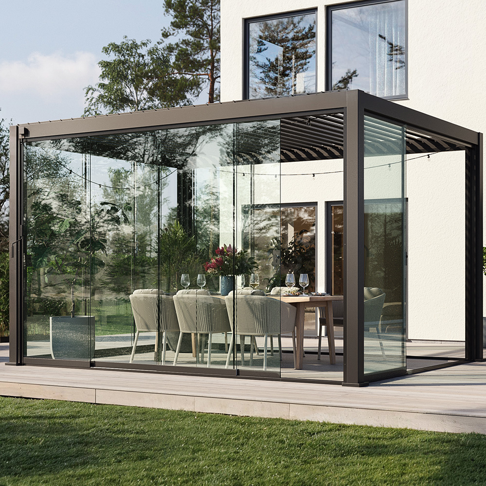 Frisikt Skyvedører Glassvegg Til Pergola Alu, 3 M Antrasitt