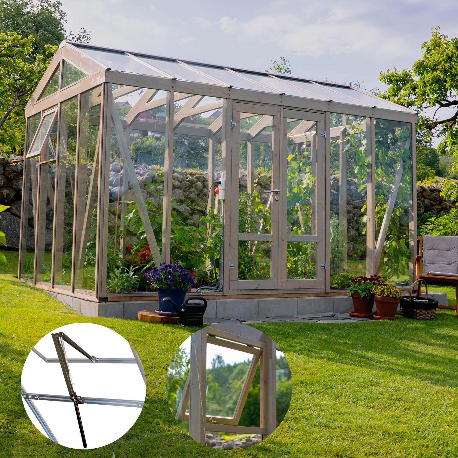 Linnea - Lisävarusteilla Puukasvihuone