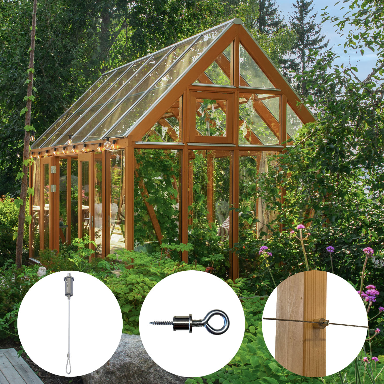 Sarek - Lisävarusteilla Puurunkoinen kasvihuone