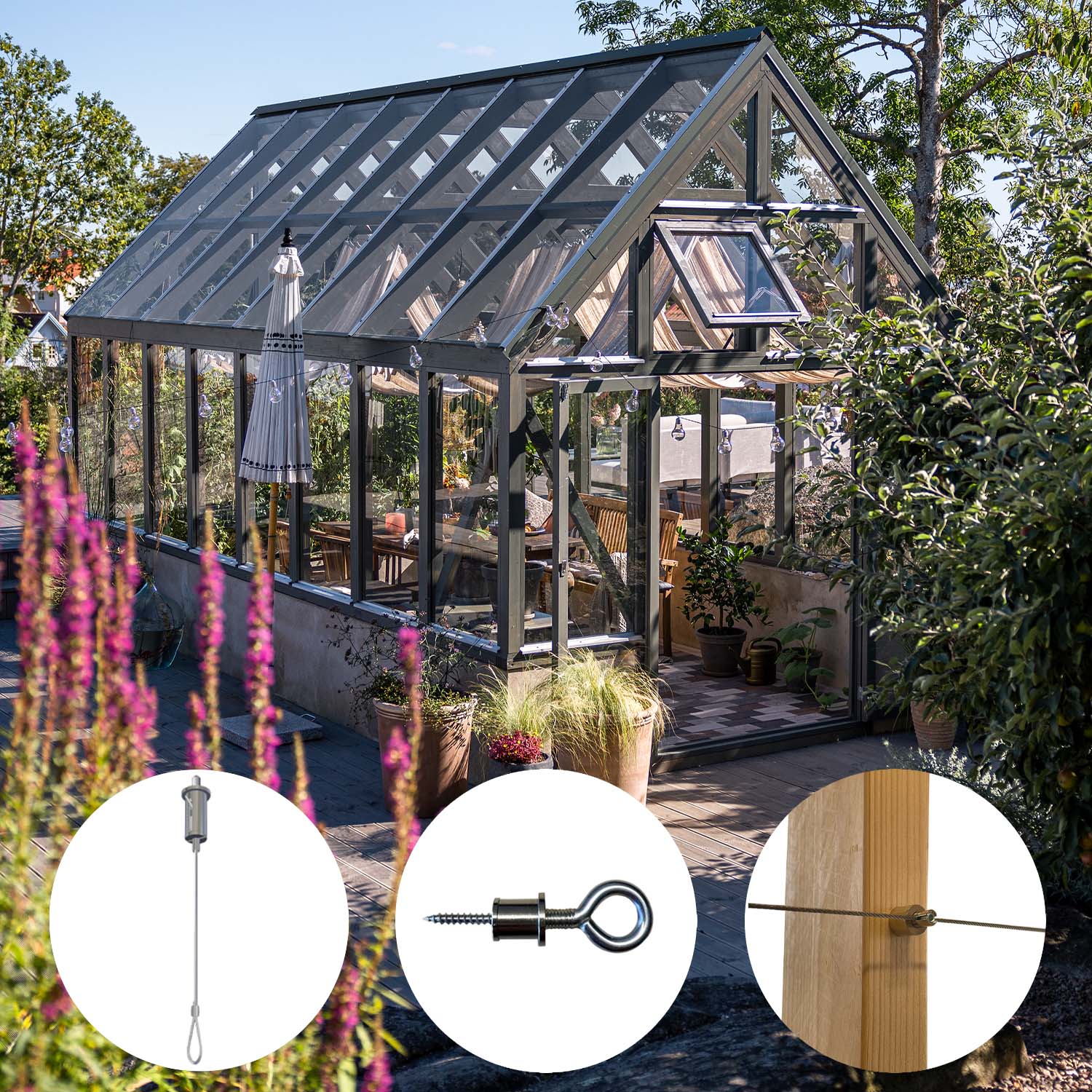 Sarek Muurilla - Lisävarusteilla Puurunkoinen kasvihuone