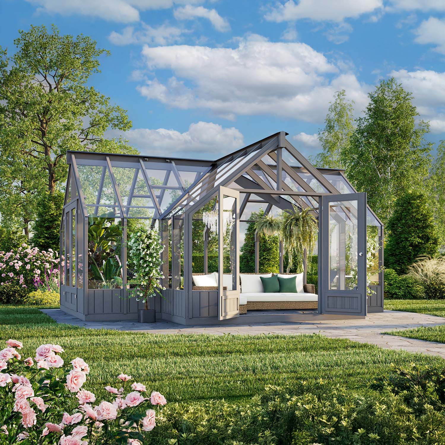 Seiland 19,9 m² - Harmaa Puurunkoinen kasvihuone