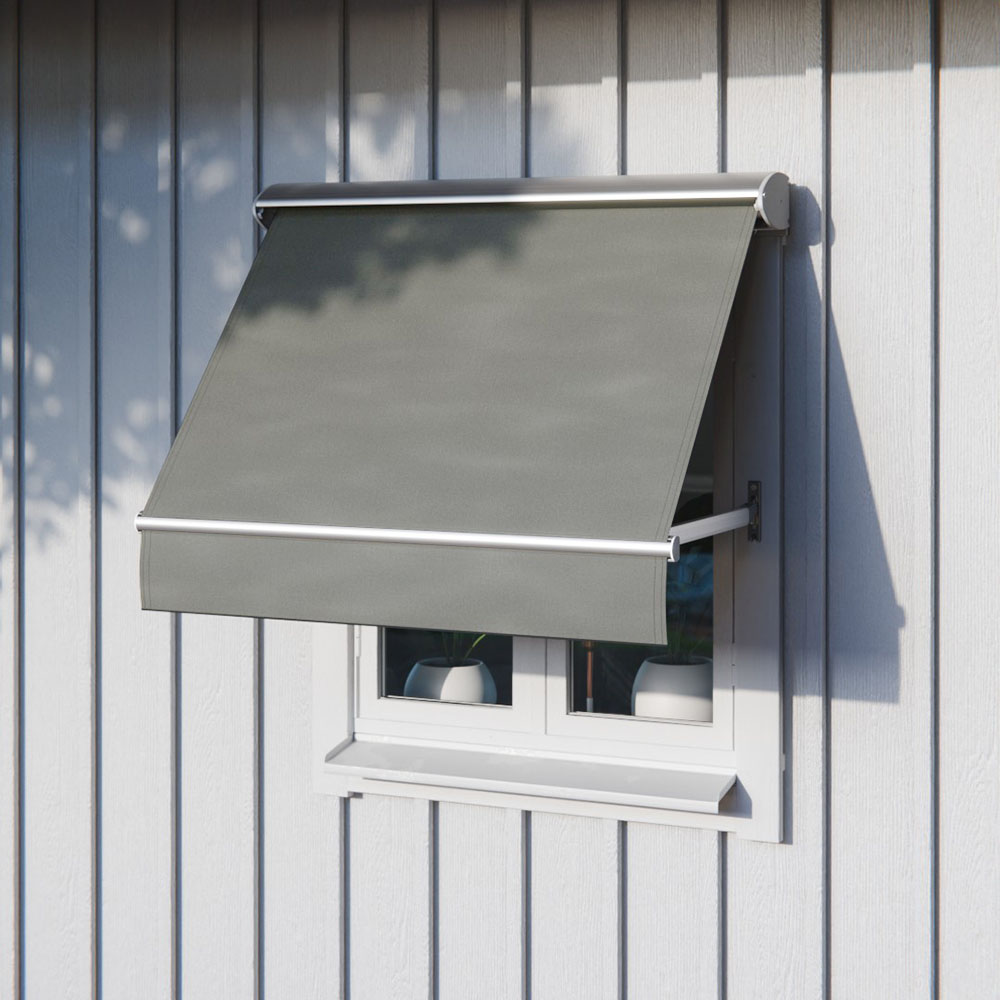 Ljusgrå melerad Lagerförd fönstermarkis