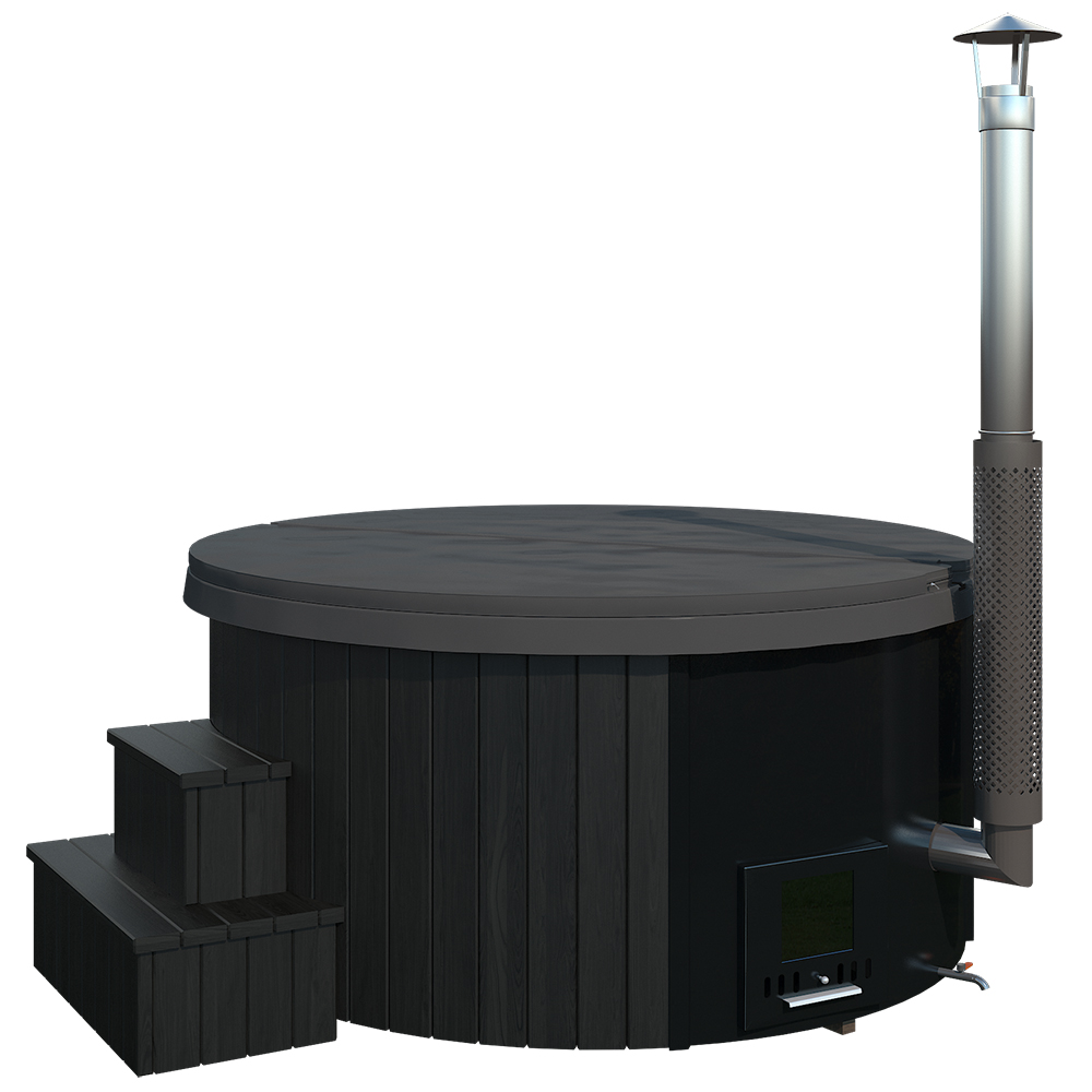 Vedfyrt Badestamp For 5-6 Pers Black Edition Tub Deluxe 200 Integrert LED-belysning