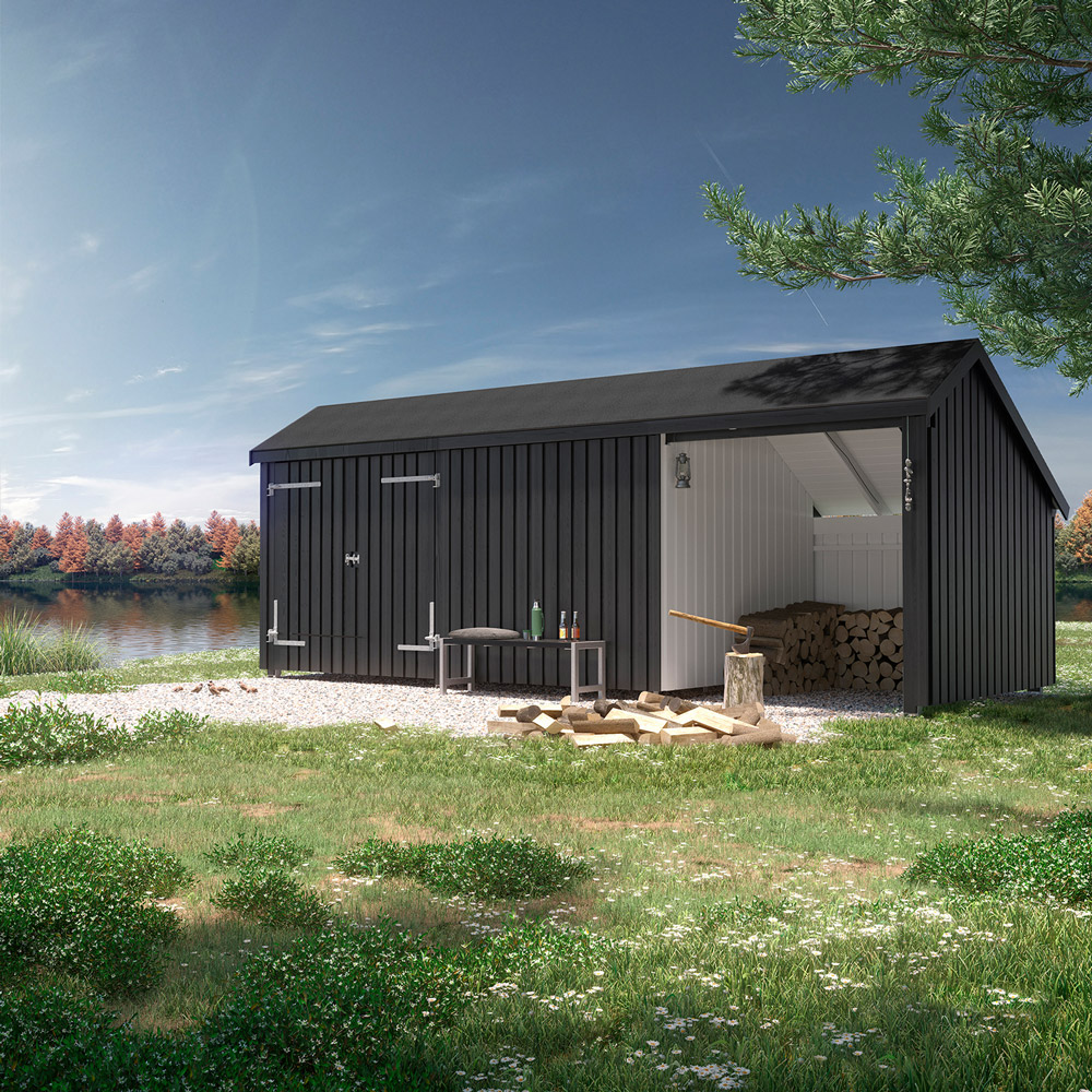 Multi trädgårdshus 15,5 m² dubbeldörr & stängd/öppen framsi