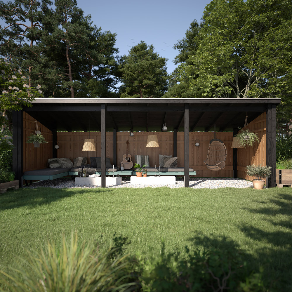 Trädgårdshus 14 M² Nordic Multi Trädgårdshus 14 M² Med Takbeklädnad Inkl. Tillbehör, Öppen Front