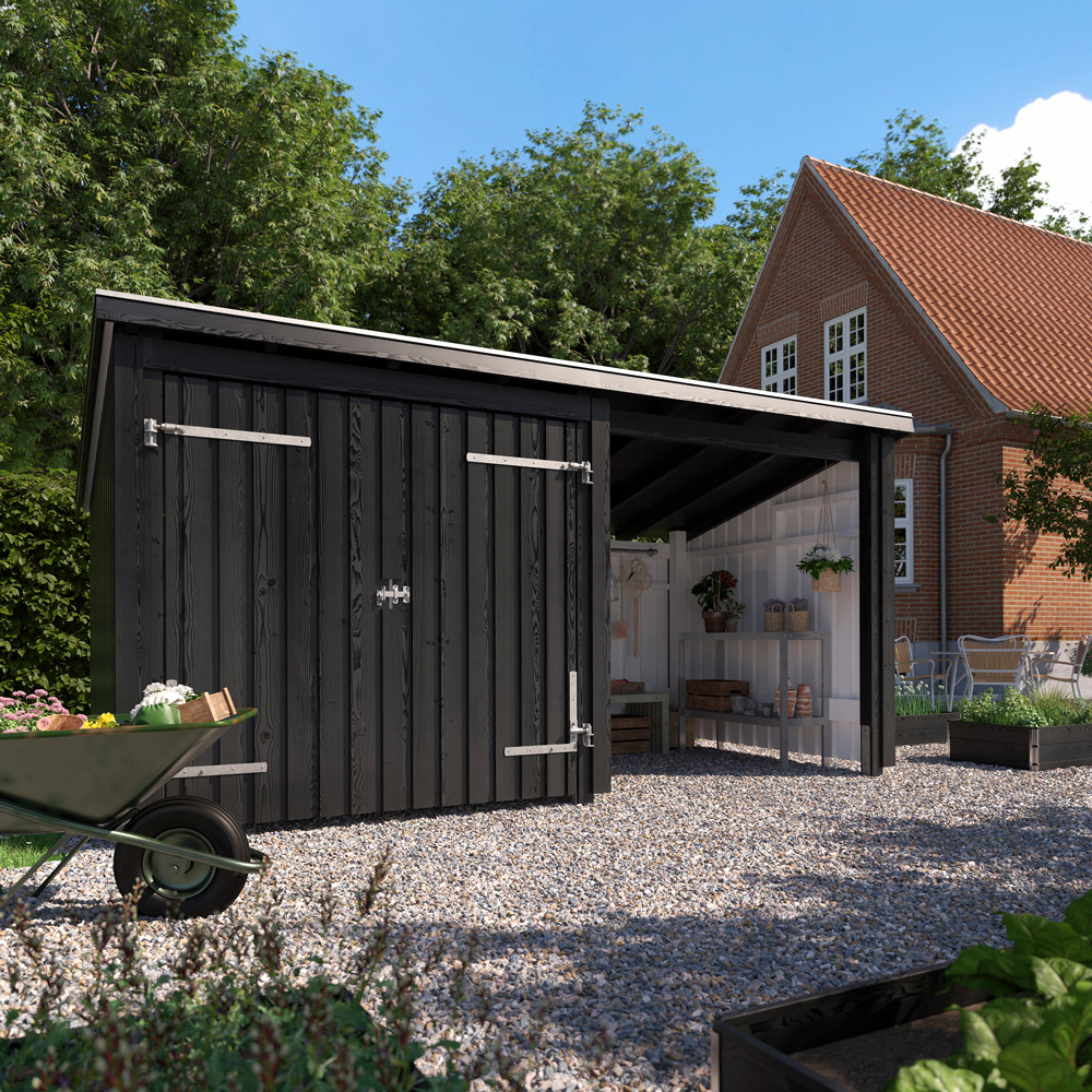 Trädgårdshus 9,5 M² Nordic Multi Trädgårdshus 9,5 M² Med Takbeklädnad Inkl. Tillbehör, Dubbeldörr & Öppen Front