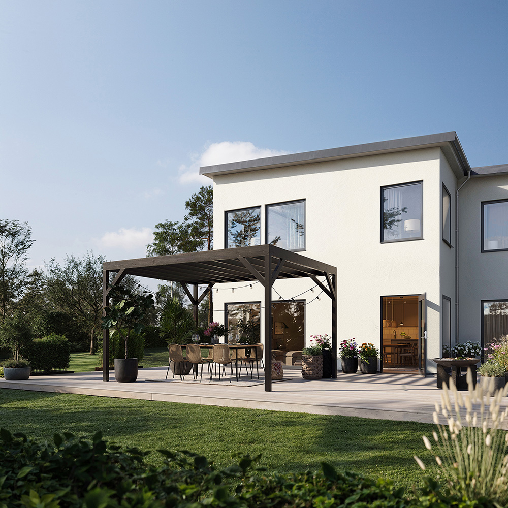 Fyrkantig 3x3 Pergola Trä Antracit