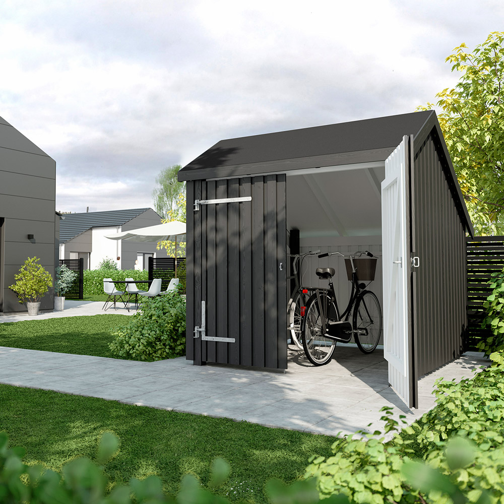 Trädgårdsskjul Cykelskjul 1-modul Utan Takbeklädnad, Stängd Front (dubbeldörr)