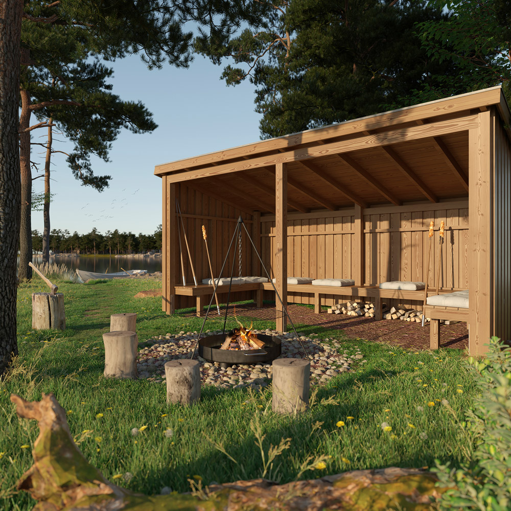 Trädgårdsskjul Nordic Eldstuga 5 - 9,5 M² Utan Takbeklädnad, 9,5 M²