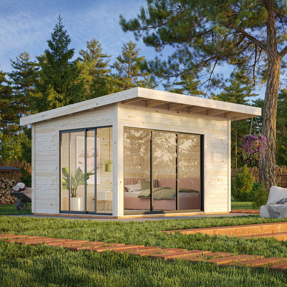 Stuga Andrea 11,7 M² Slide Papp, Målad Vit + Antracit