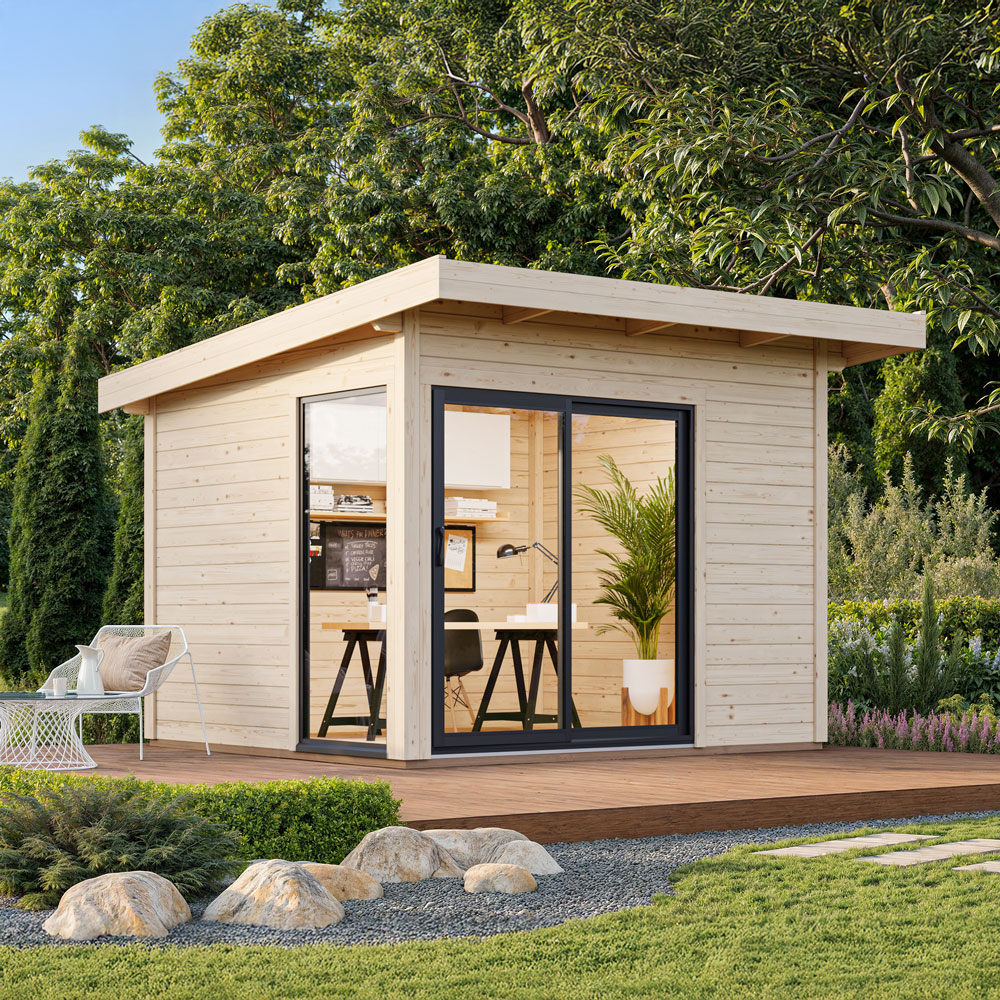 Stuga Andrea 8 M² Slide Plus , Målad Mörkgrå + Vit