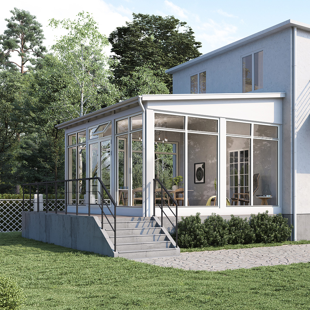 Fasadmonterad Känna - Veranda/Uterum 6480 X 4282 Mm, 1 Dörr + 2 Överljus, Råspont