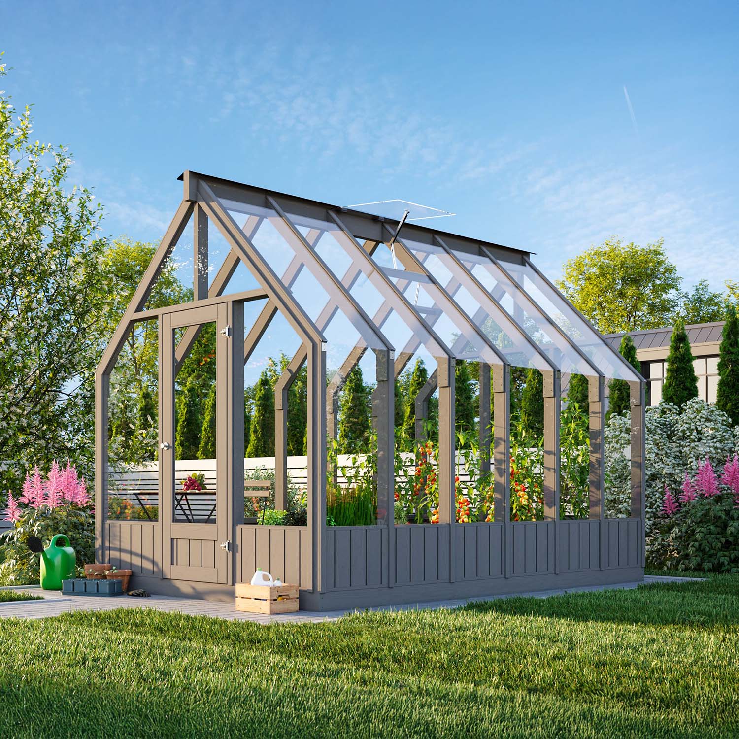 Växthus I Trä Emilia Träväxthus - Grå 8,7 M²