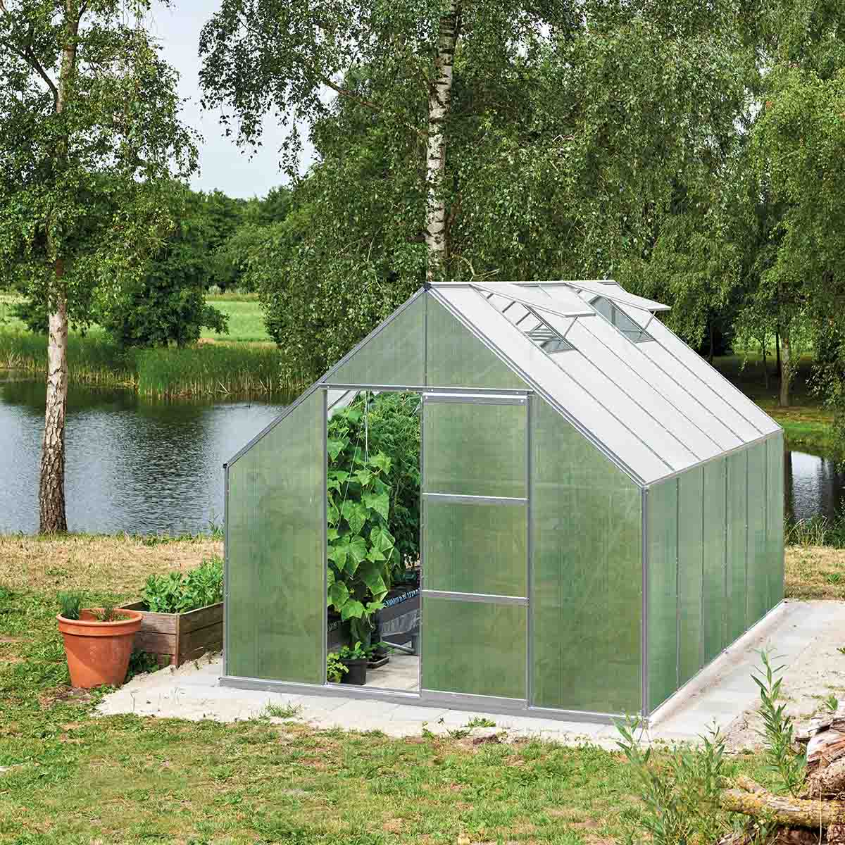 Växthus Bruka Aluminium Kanalplast, inkl. sockel 9,7 M²