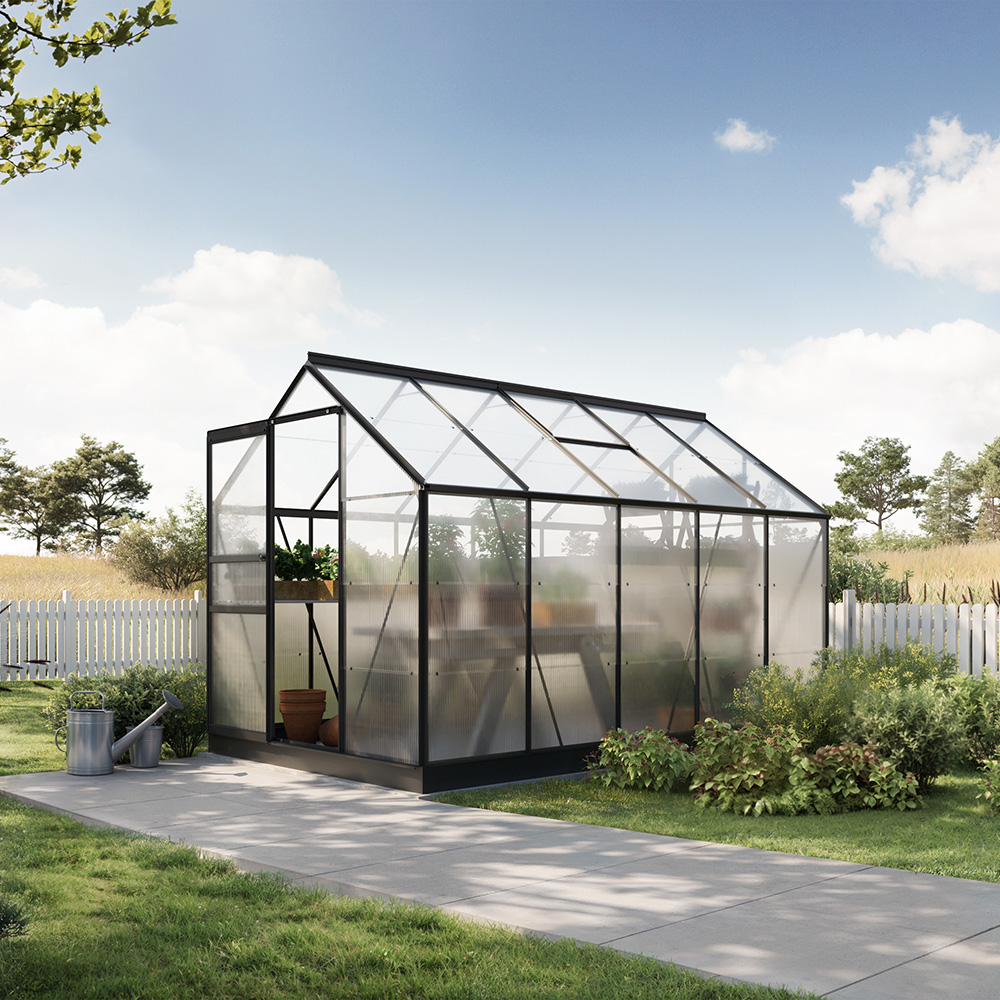 Växthus Bruka Svart Kanalplast, inkl. sockel 6,1 M²