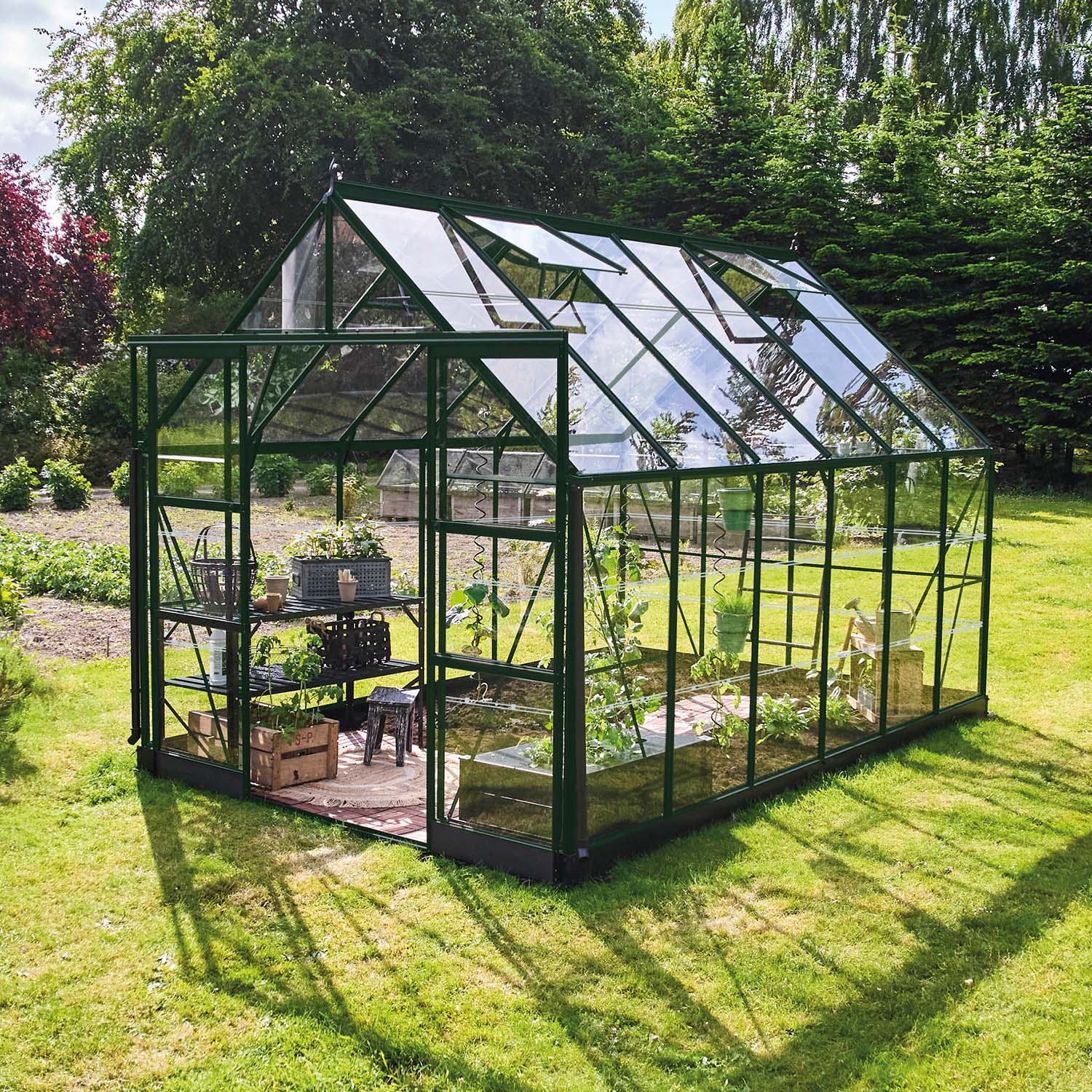 Växthus 8,1 - 11,2 M² Icon Grön Glas, 9,7 M²