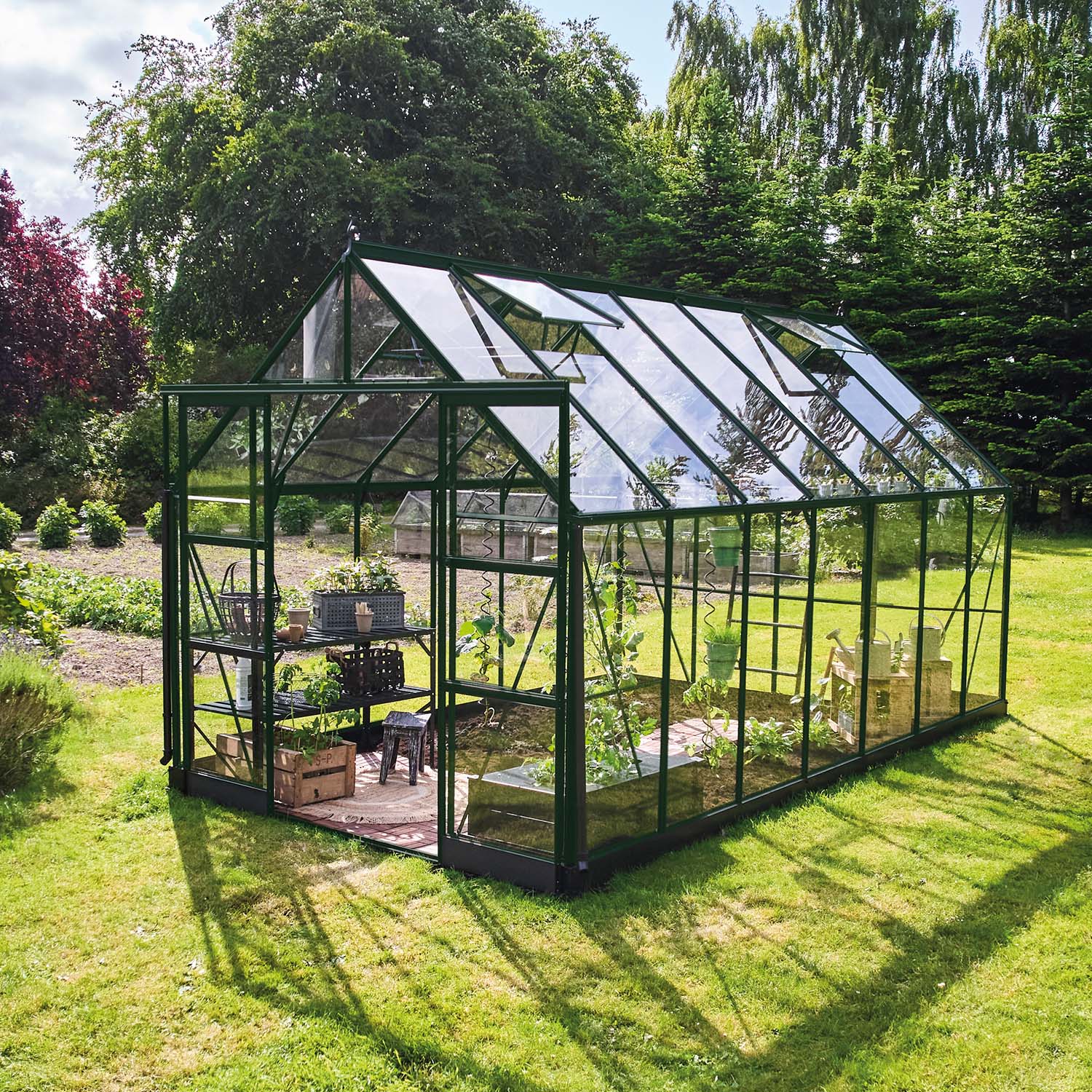 Växthus 8,1 - 11,2 M² Icon Grön Säkerhetsglas, 11,2 M²