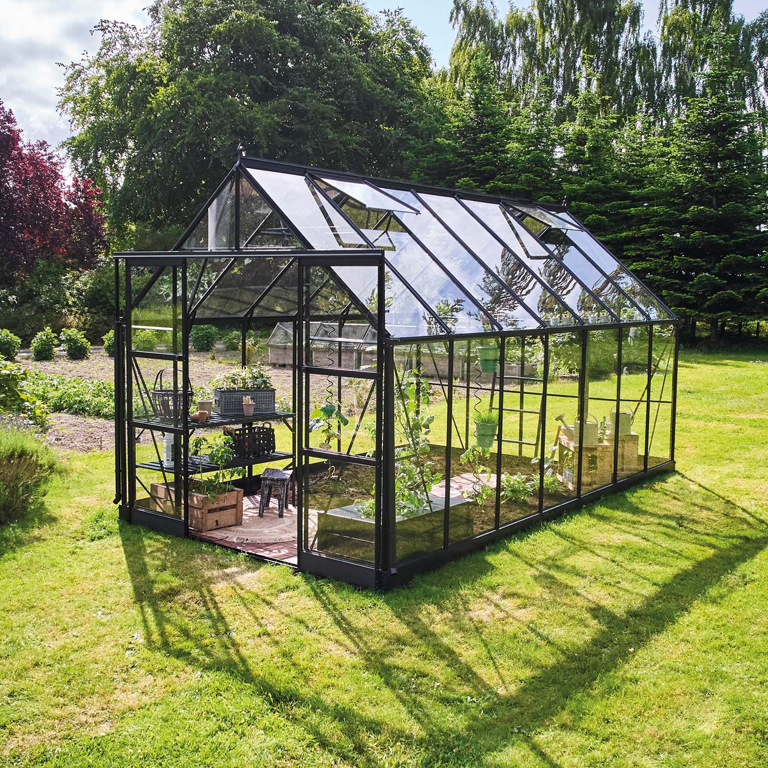 Växthus 8,1 - 11,2 M² Icon Svart Säkerhetsglas, 11,2 M²