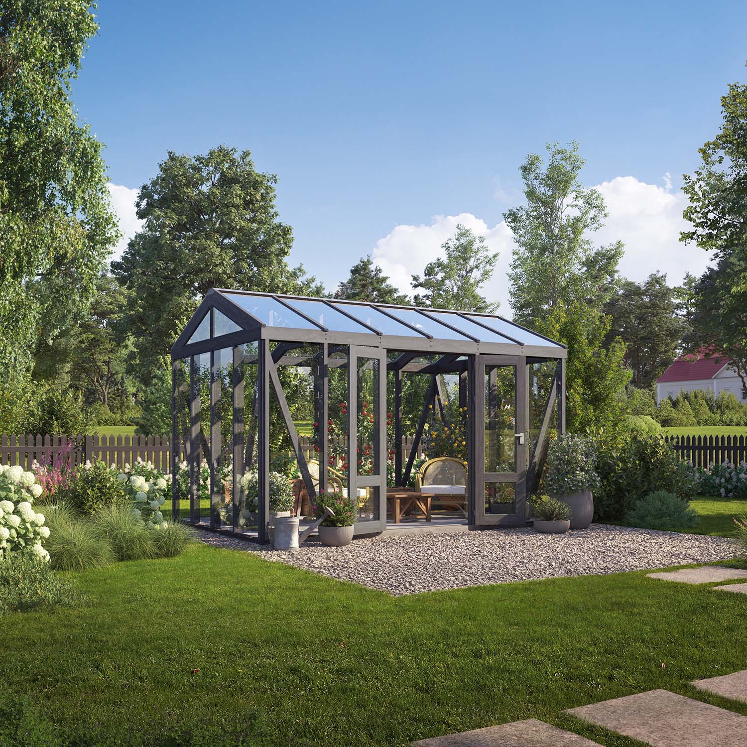 Träväxthus Linnea - Ljusgrå 14,7 M², Ljusgrå